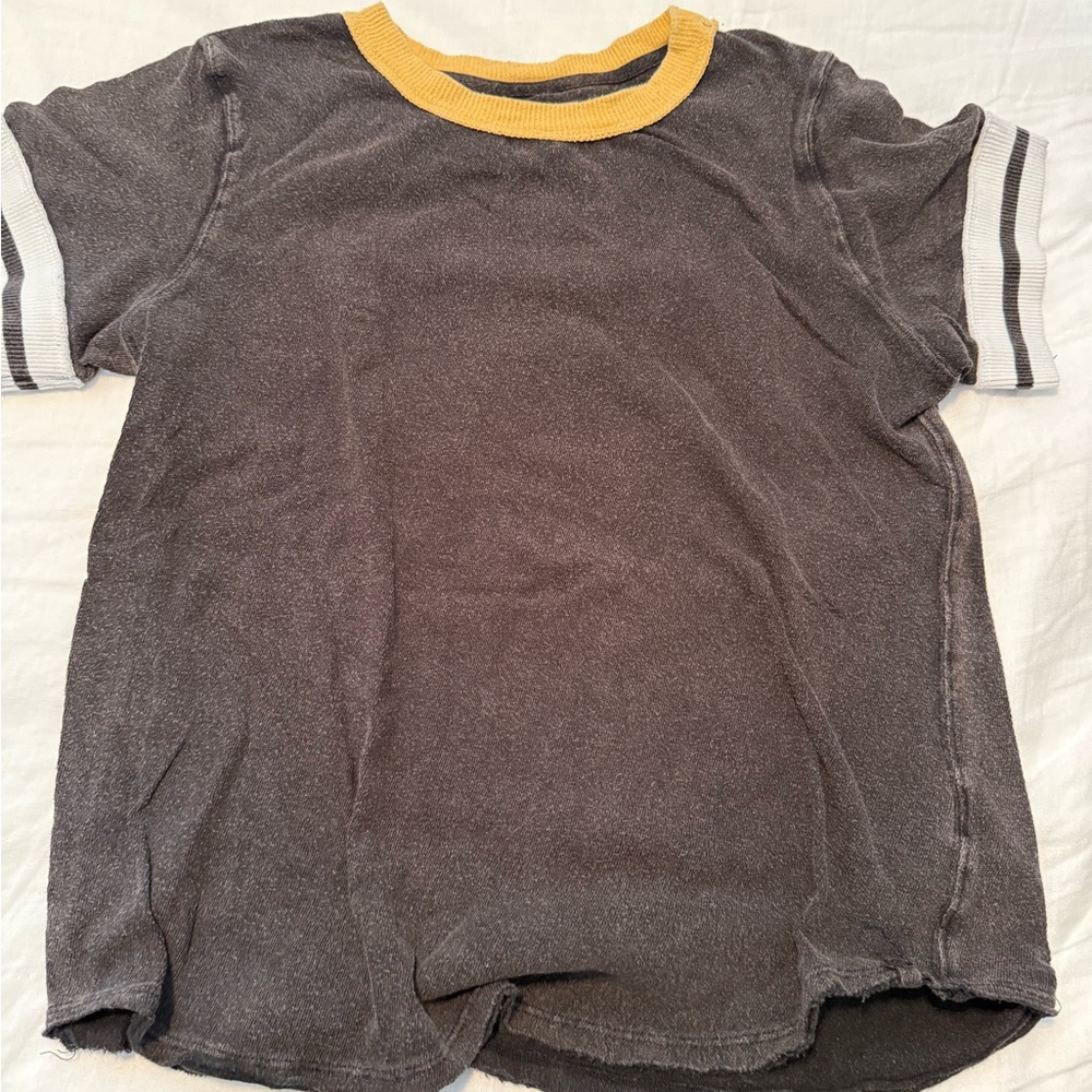 Free People Charcoal and Mustard Short Sleeve Tee
